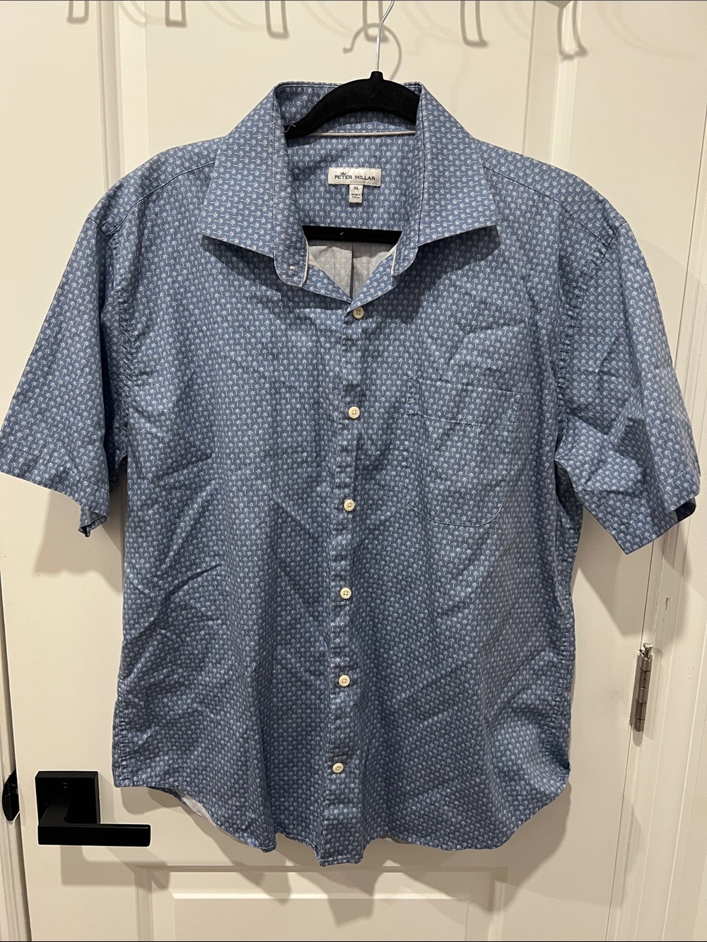 Peter Millar Light Blue Short-Sleeve Micro Palm Tree Button-Down Shirt Size XL